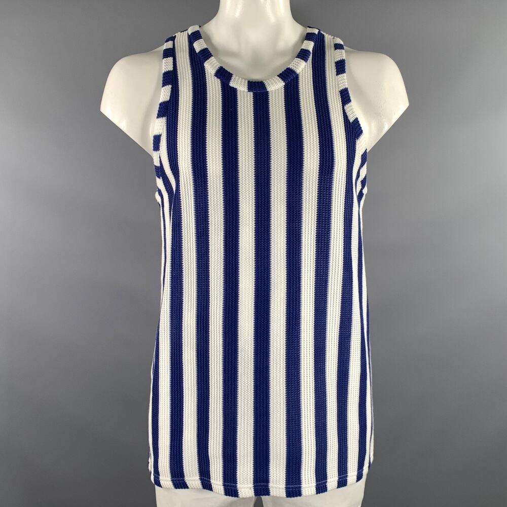 CLOT APPAREL Size L White Blue Stripe Cotton See Through Tank Top